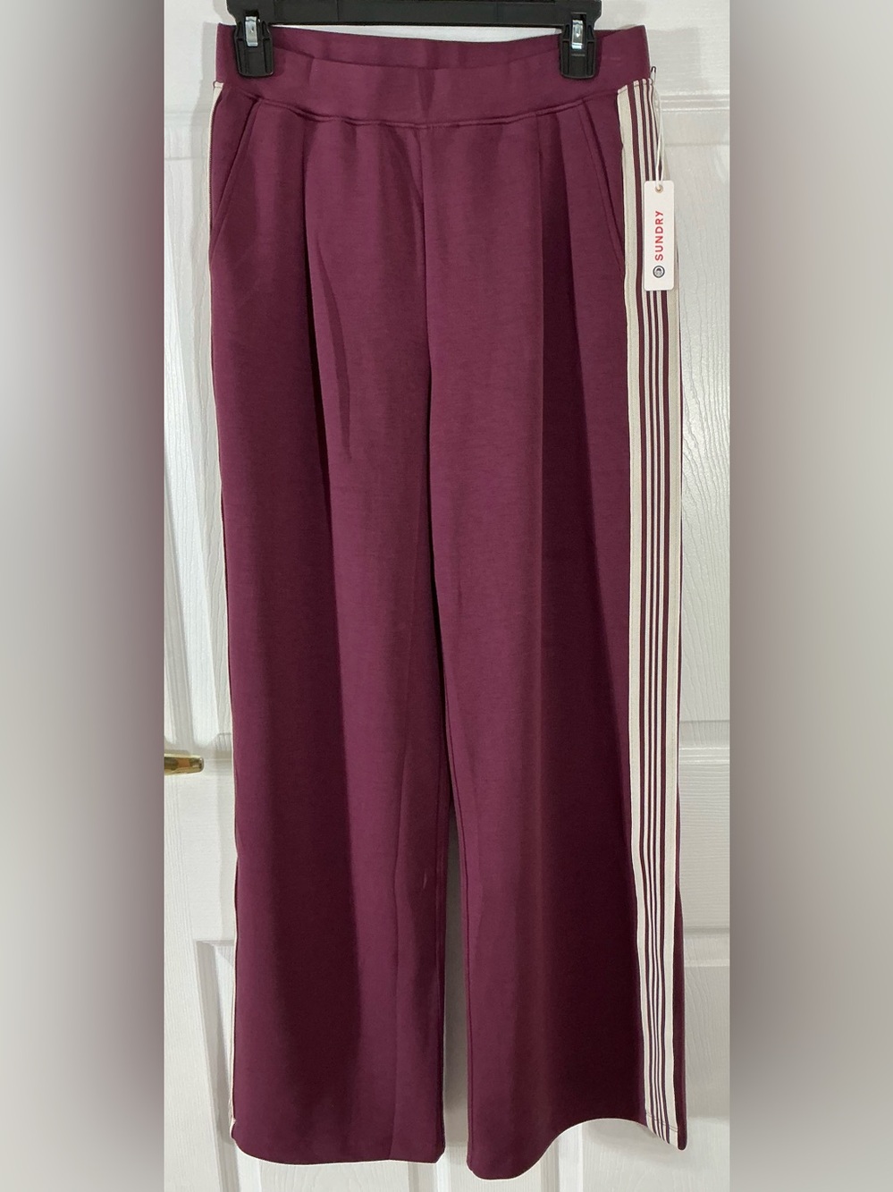 NWT SUNDRY Burgundy Side Stripe Wide Leg Lounge Pants Size S